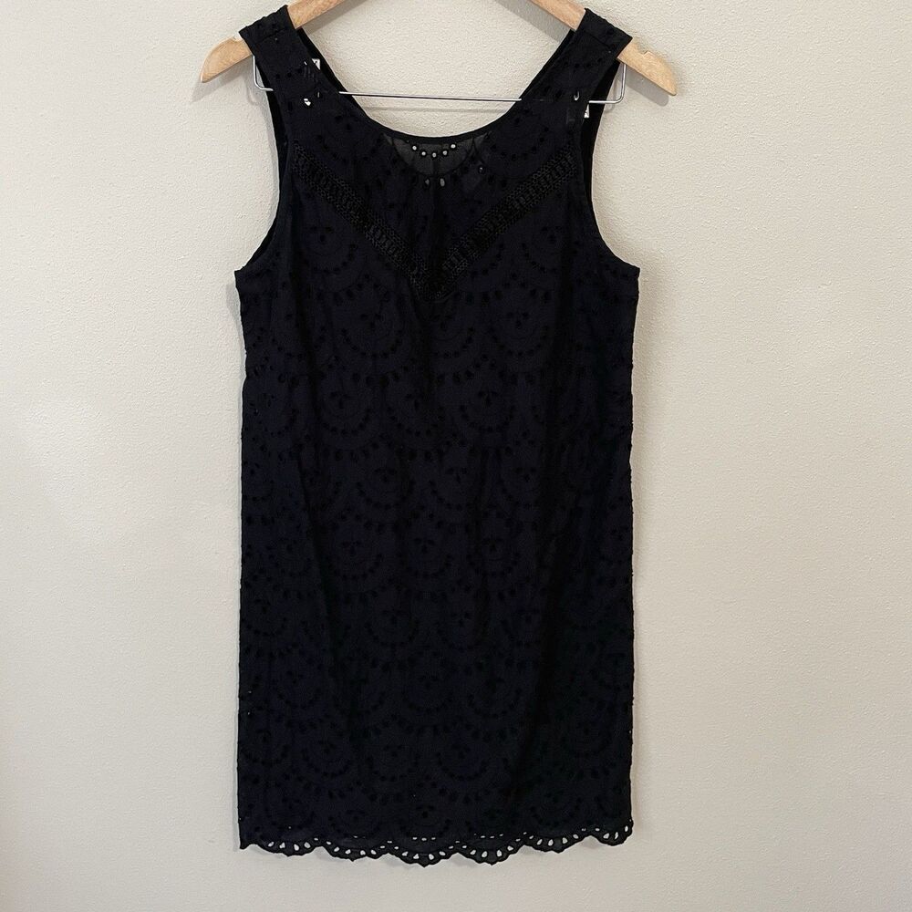 Gap Black Sleeveless Eyelet Lace Dress Womens Small Cotton Lined Knee Length